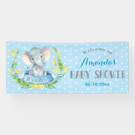 Jongen Elephant Baby shower Blue en Grey Banner