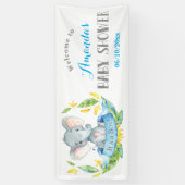 Jongen Elephant Baby shower Blue en Grey Banner (Verticaal)