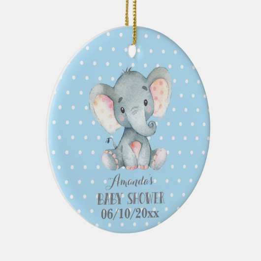 Jongen Elephant Baby shower Blue en Grey Keramisch Ornament (Rechts)