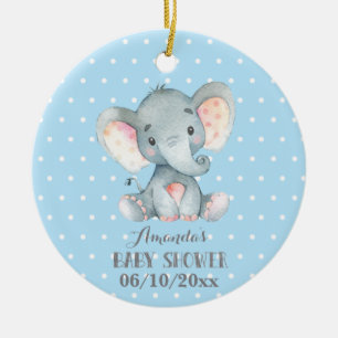 Jongen Elephant Baby shower Blue en Grey Keramisch Ornament
