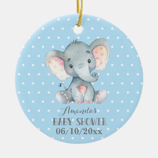 Jongen Elephant Baby shower Blue en Grey Keramisch Ornament (Voorkant)