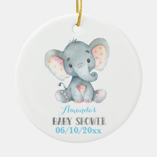 Jongen Elephant Baby shower Blue en Grey Keramisch Ornament