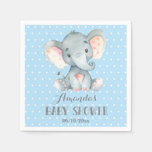 Jongen Elephant Baby shower Blue en Grey Napkins Servet