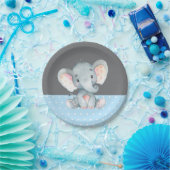 Jongen Elephant Baby shower Blue en Grey Papieren Bordje (Feest)