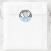 Jongen Elephant Baby shower Blue en Grey Ronde Sticker (Tas)