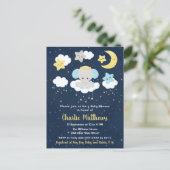 Jongen Elephant Baby shower Blue en Navy Briefkaart (Staand voorkant)