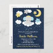 Jongen Elephant Baby shower Blue en Navy Briefkaart (Voorkant / Achterkant)