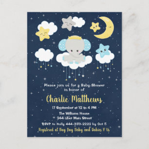 Jongen Elephant Baby shower Blue en Navy Briefkaart