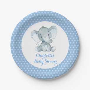 Jongen Elephant Baby shower Blue Party 7-inch Bord