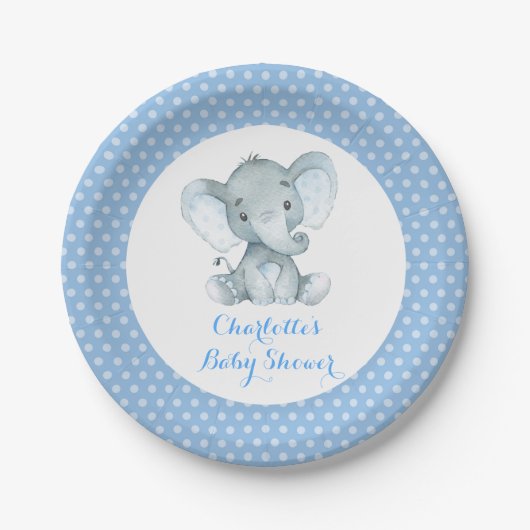 Jongen Elephant Baby shower Blue Party 7-inch Bord (Voorkant)