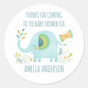 Jongen Elephant Baby shower Dank je wel Ronde Sticker