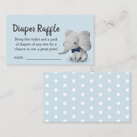Jongen Elephant Baby shower Diaper Raffle Ticket Informatiekaartje (Voorkant / Achterkant)