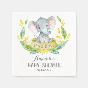 Jongen Elephant Baby shower Geel en grijs Napkins Servet