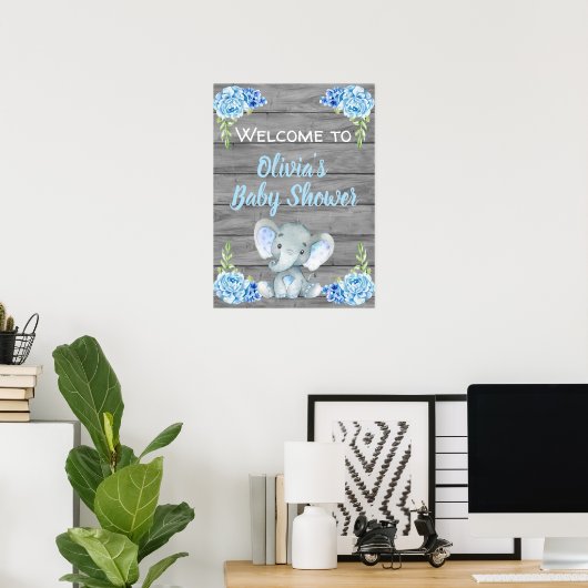 Jongen Elephant Baby shower Poster (Thuiskantoor)