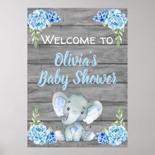Jongen Elephant Baby shower Poster (Voorkant)