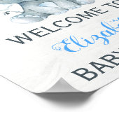 Jongen Elephant Baby shower Welkom Sign Blue Flora Poster (Hoek)
