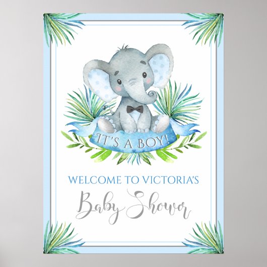 Jongen Elephant Baby shower Welkomstsignalen Poster (Voorkant)