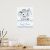 Jongen Elephant Baby shower Welkomstsignalen Poster (Keuken)