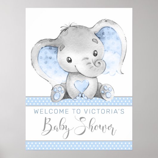 Jongen Elephant Baby shower Welkomstsignalen Poster (Voorkant)