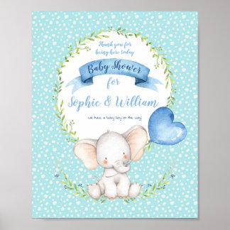 Jongen Elephant Baby shower Welkomstteken Blauw Poster