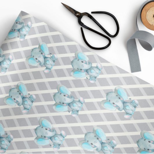 Jongen Elephant Baby shower Wrapping Paper Cadeaupapier