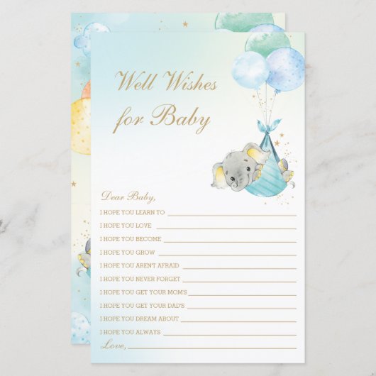 Jongen Elephant-ballonnen die graag Baby shower wi (Voorkant / Achterkant)