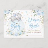 Jongen Elephant Blue Gold Moon Stars Diaper Raffle Informatiekaartje (Voorkant)
