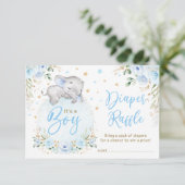 Jongen Elephant Blue Gold Moon Stars Diaper Raffle Informatiekaartje (Staand voorkant)