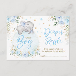 Jongen Elephant Blue Gold Moon Stars Diaper Raffle Informatiekaartje