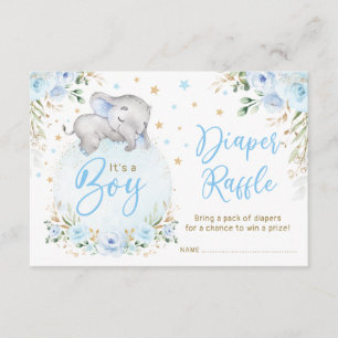 Jongen Elephant Blue Gold Moon Stars Diaper Raffle Informatiekaartje