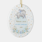 Jongen Elephant Blue Gold Stars Baby 1 kerst Keramisch Ornament (Rechts)