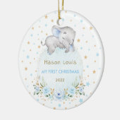 Jongen Elephant Blue Gold Stars Baby 1 kerst Keramisch Ornament (Links)