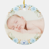 Jongen Elephant Blue Gold Stars Baby 1 kerst Keramisch Ornament (Achterkant)