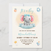 Jongen Elephant Blue Waterverf Baby shower Kaart (Voorkant)