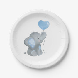 Jongen Elephant Blue Waterverf Baby shower Papieren Bordje