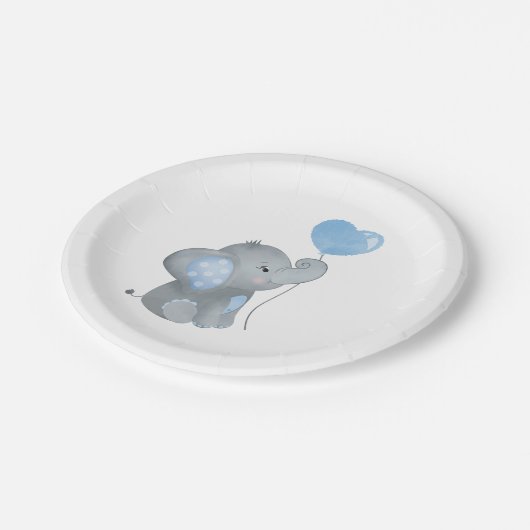 Jongen Elephant Blue Waterverf Baby shower Papieren Bordje (Gekanteld)