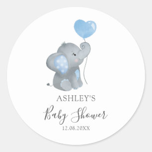 Jongen Elephant Blue Waterverf Baby shower Ronde Sticker