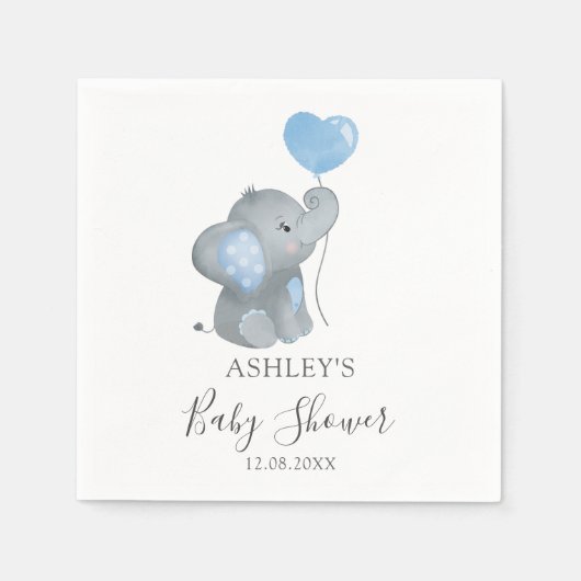 Jongen Elephant Blue Waterverf Baby shower Servet (Voorkant)
