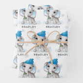 Jongen Elephant Blue Winter Kerstmis op maat Inpakpapier Vel (In situ)