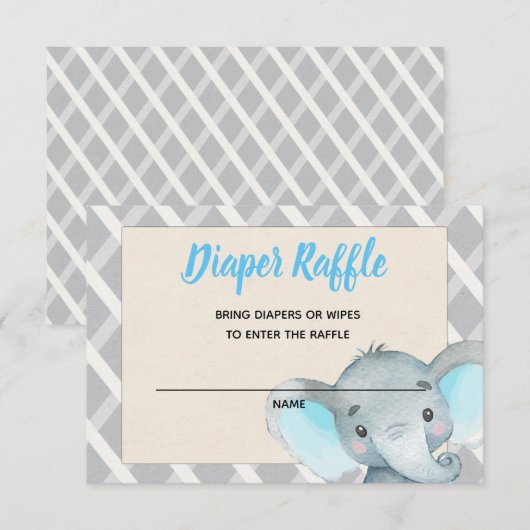 Jongen Elephant Diaper Raffle Card Blue Kaart (Voorkant / Achterkant)