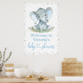 Jongen Elephant Glitter Baby shower Welkomstteken Poster (Keuken)