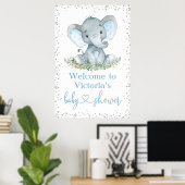 Jongen Elephant Glitter Baby shower Welkomstteken Poster (Thuiskantoor)