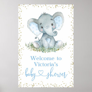 Jongen Elephant Gold Glitter Baby shower Welkomstb Poster
