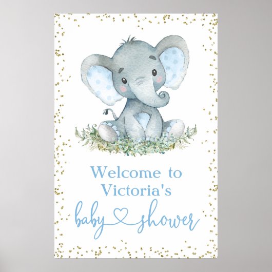 Jongen Elephant Gold Glitter Baby shower Welkomstb Poster (Voorkant)