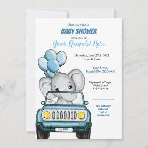 Jongen Elephant in Baby shower Uitnodiging auto
