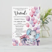 Jongen Elephant Pink-ballonnen Virtueel Baby showe Kaart (Staand voorkant)