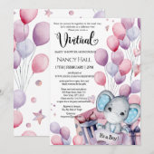 Jongen Elephant Pink-ballonnen Virtueel Baby showe Kaart (Voorkant / Achterkant)