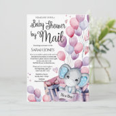 Jongen Elephant Pink Balloons Baby shower door Mai Kaart (Staand voorkant)