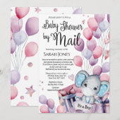 Jongen Elephant Pink Balloons Baby shower door Mai Kaart (Voorkant / Achterkant)