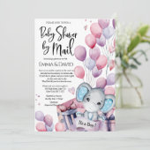 Jongen Elephant Pink Balloons Baby shower door Mai Kaart (Staand voorkant)